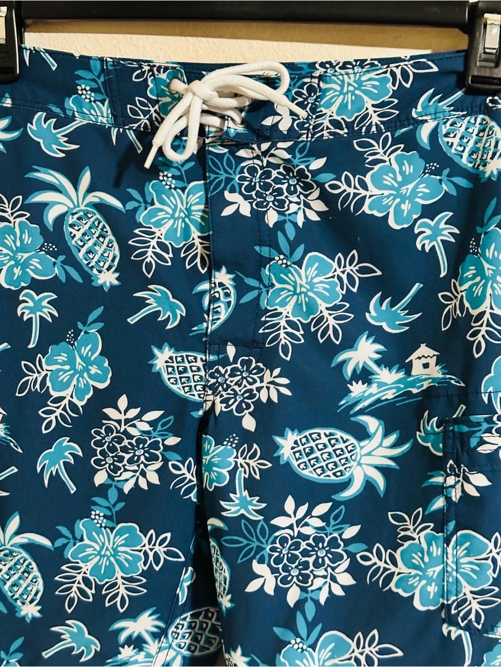 J. Crew Flex Swimwear Navy Blue Floral & Pineapple Swim Trunks